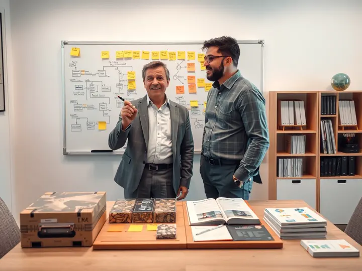 测试用例评审会议，团队在白板前讨论